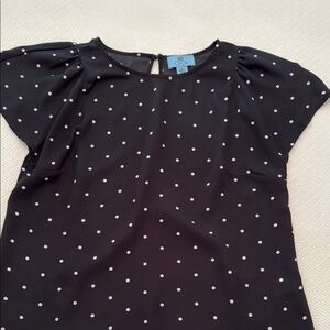 CeCe Black Blouse with White Polka Dots